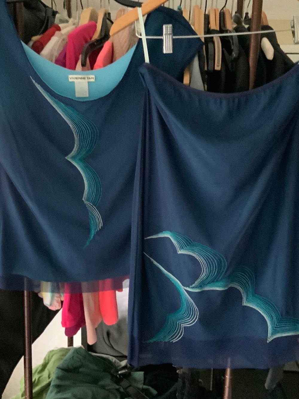 Vintage women’s nay blue and turquoise skirt set with embroidery